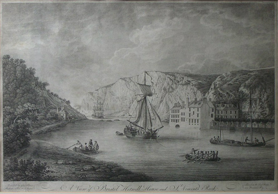 Print - A View of Bristol Hotwell House and St Vincents Rock. Taken from the Lead Works near Rownham Ferry.